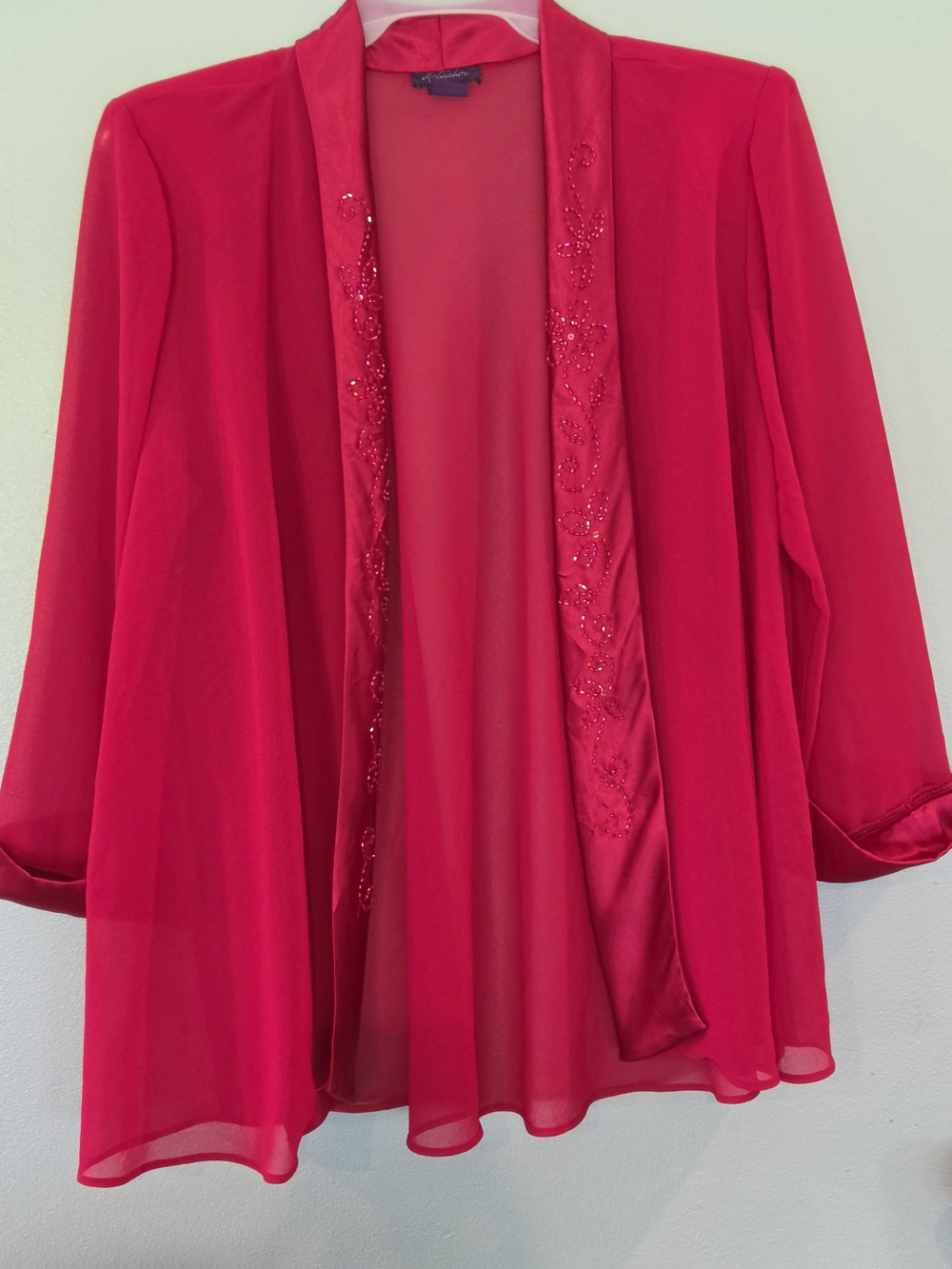 Women's Beaded Sheer Jacket in red Size 18
